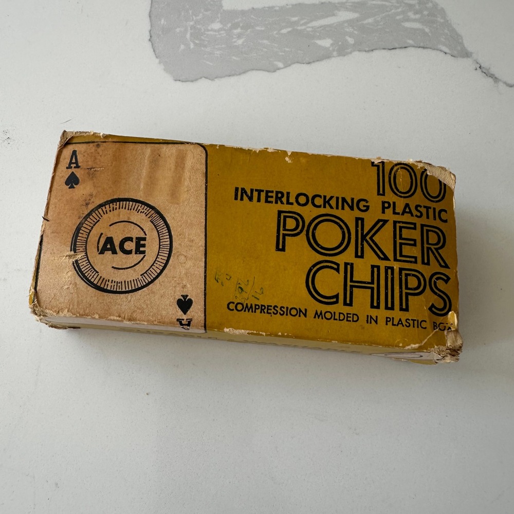 Vintage Ace 100 Interlocking Plastic Poker Chips Set in Original Box Retro Game